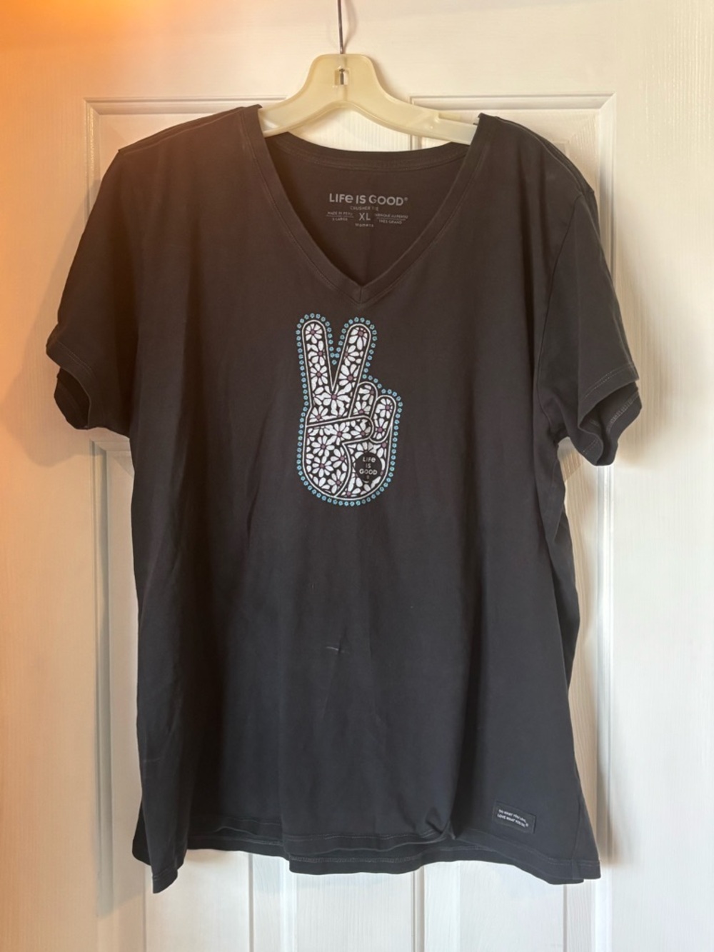 Life Is Good Gray V-Neck Crusher Tee